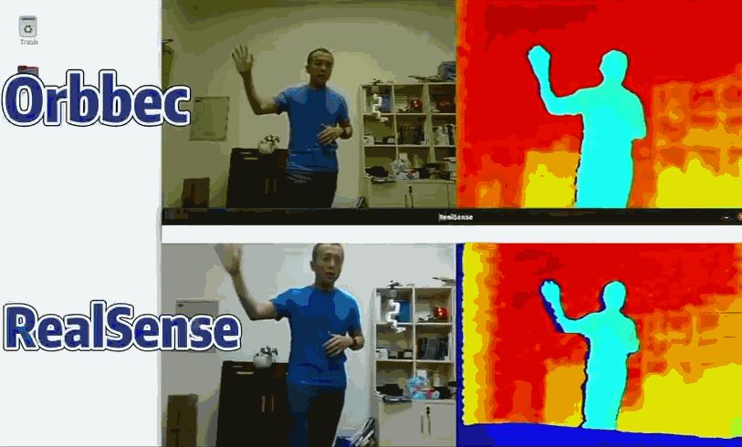 对比同类3D相机，Gemini 2画面更加细腻，抖动更少，并且可以实现彩色图与深度图对齐。测试来源@于仕琪老师.gif